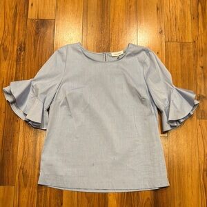 Calvin Klein Light Blue 3/4 Bell Sleeve Ruffled Blouse